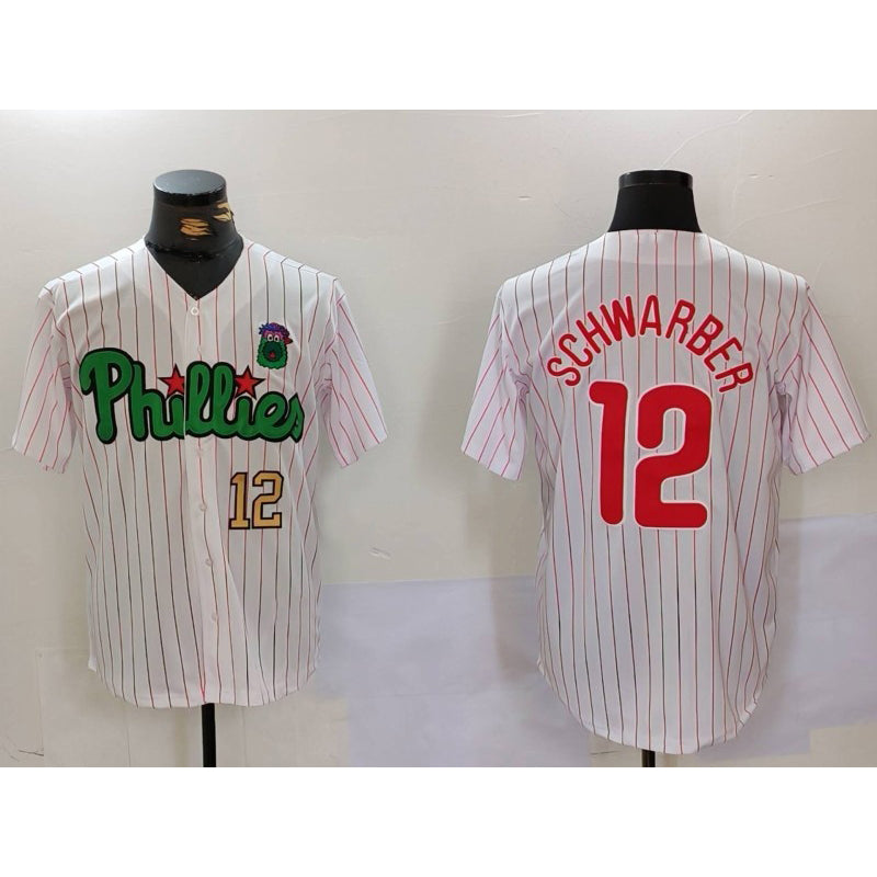 Philadelphia Phillies #12 Kyle Schwarber White Green Puhics Cool Base Stitched Jerseys