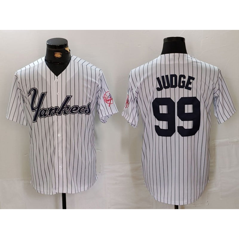 New York Yankees #99 Aaron Judge White Puhics Pinstripe Fashion Cool Base Jersey 3