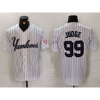 New York Yankees #99 Aaron Judge White Puhics Pinstripe Fashion Cool Base Jersey 3