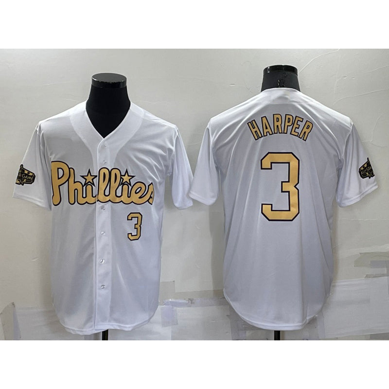 Philadelphia Phillies #3 Bryce Harper Number White Puhics 2022 All Star Stitched Cool Base Jersey
