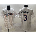 San Diego Padres #3 Jackson Merrill White Puhics Throwback With Patch Cool Base Stitched Jersey