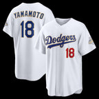 Los Angeles Dodgers #18 Yoshinobu Yamamoto White Puhics 2026 Gold Collection Stadium Jersey