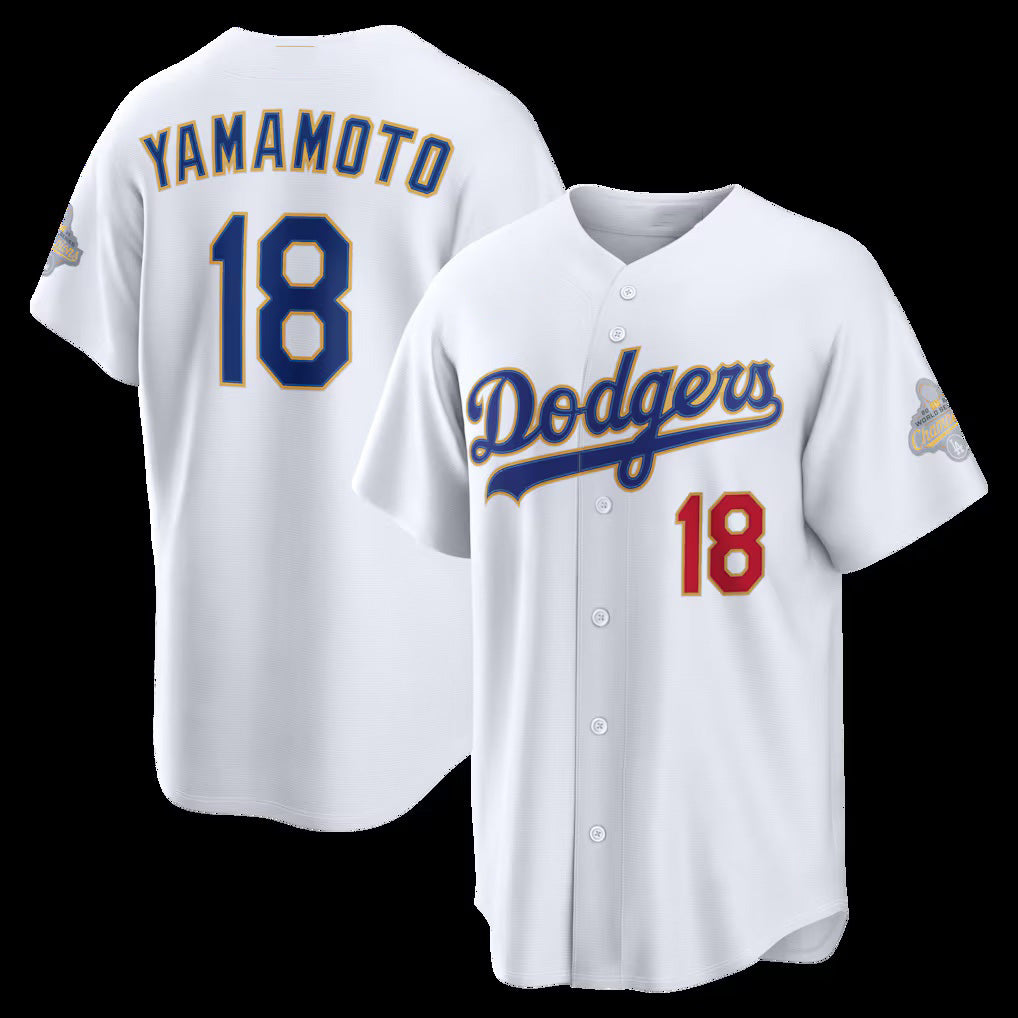 Los Angeles Dodgers #18 Yoshinobu Yamamoto White Puhics 2026 Gold Collection Stadium Jersey