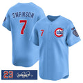 Chicago Cubs #7 Dansby Swanson Blue Puhics 'Ryne Sandberg Tribute' Vapor Limited V3 Stitched Jersey