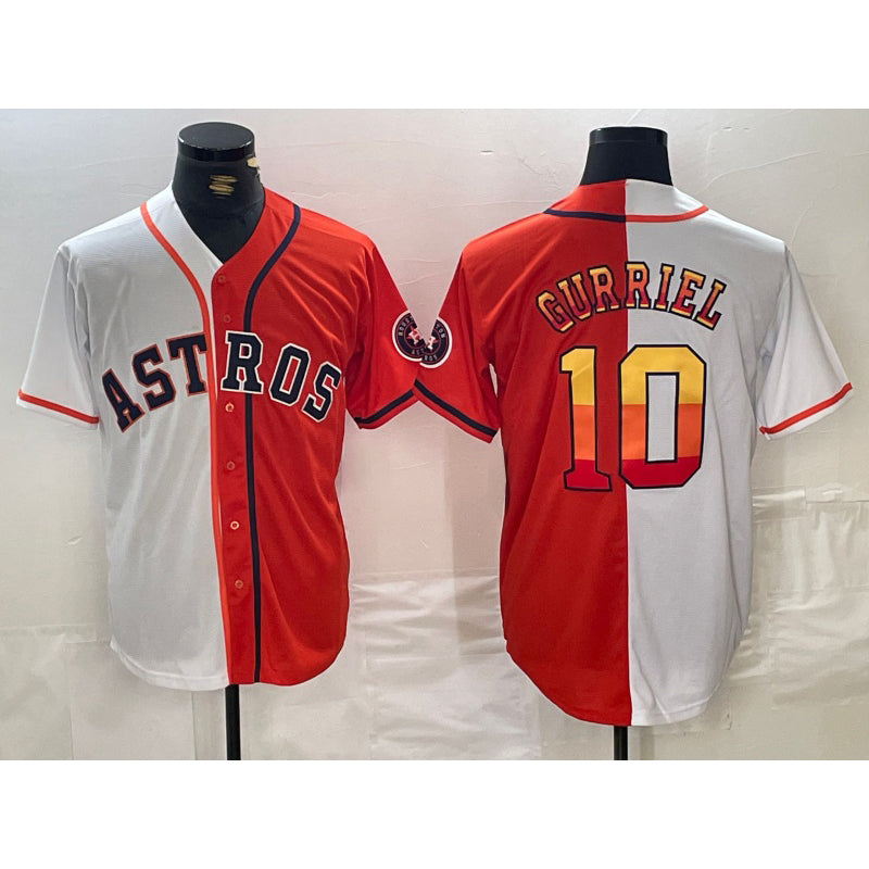 Houston Astros #10 Yuli Gurriel White Orange Puhics Split Stitched Jersey 2