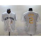 New York Yankees #2 Derek Jeter White Puhics Pinstripe Fashion Cool Base Jerseys