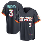 San Diego Padres #3 Jackson Merrill Obsidian Puhics 2026 City Connect Stadium Jersey
