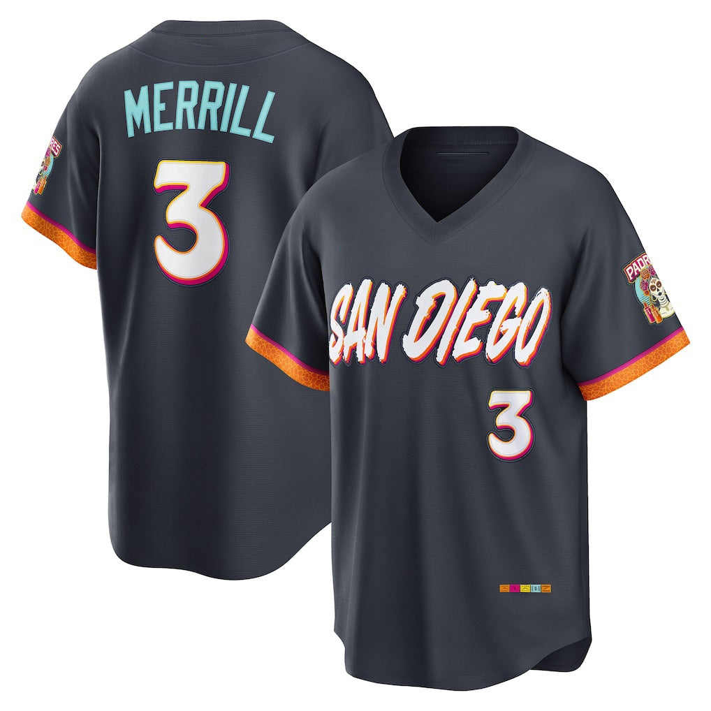San Diego Padres #3 Jackson Merrill Obsidian Puhics 2026 City Connect Stadium Jersey