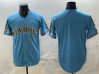 Milwaukee Brewers Blank Blue Puhics With Home & Bob Uecker Patch Stitched Jersey