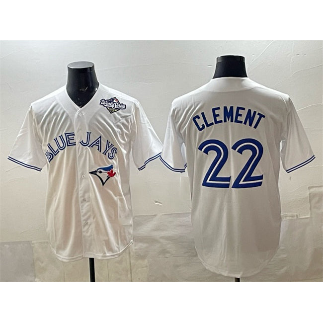 Toronto Blue Jays #22 Ernie Clement White Puhics 2025 World Series Home Cool Base Stitched Jersey
