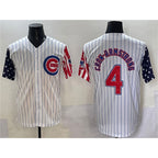 Chicago Cubs #4 Pete Crow-Armstrong White Puhics Pinstripe 2025 Independence Day Vapor Premier Limited Stitched Jersey