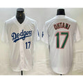 Los Angeles Dodgers #17 Shohei Ohtani Number White Green Puhics Stitched Cool Base Jerseys
