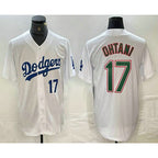 Los Angeles Dodgers #17 Shohei Ohtani Number White Green Puhics Stitched Cool Base Jerseys