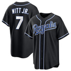 Kansas City Royals #7 Bobby Witt Jr. Black Puhics Out Stitched Jersey