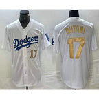 Los Angeles Dodgers #17 Shohei Ohtani Number White Gold Puhics Stitched Cool Base Jerseys