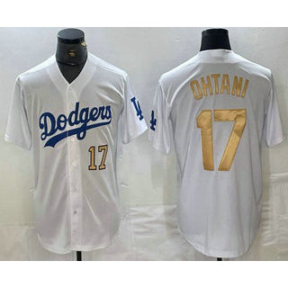 Los Angeles Dodgers #17 Shohei Ohtani Number White Gold Puhics Stitched Cool Base Jerseys