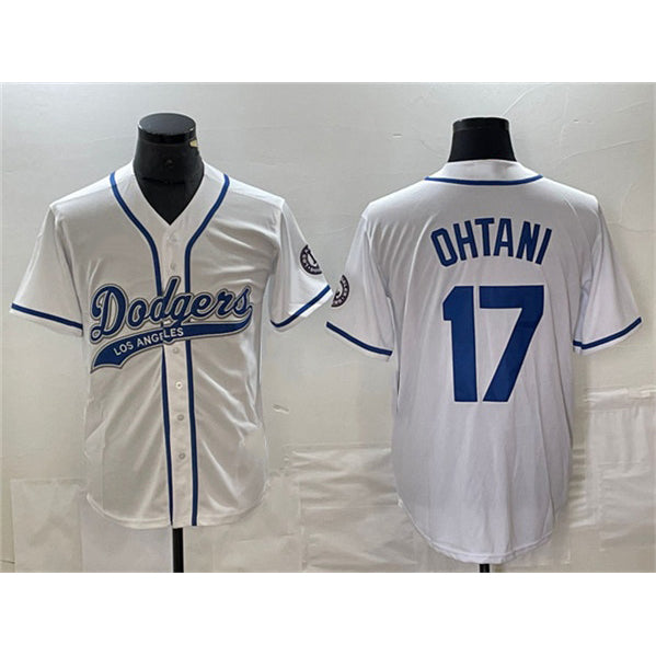 Los Angeles Dodgers #17 Shohei Ohtani White Puhics Cool Base With Patch Stitched Jersey