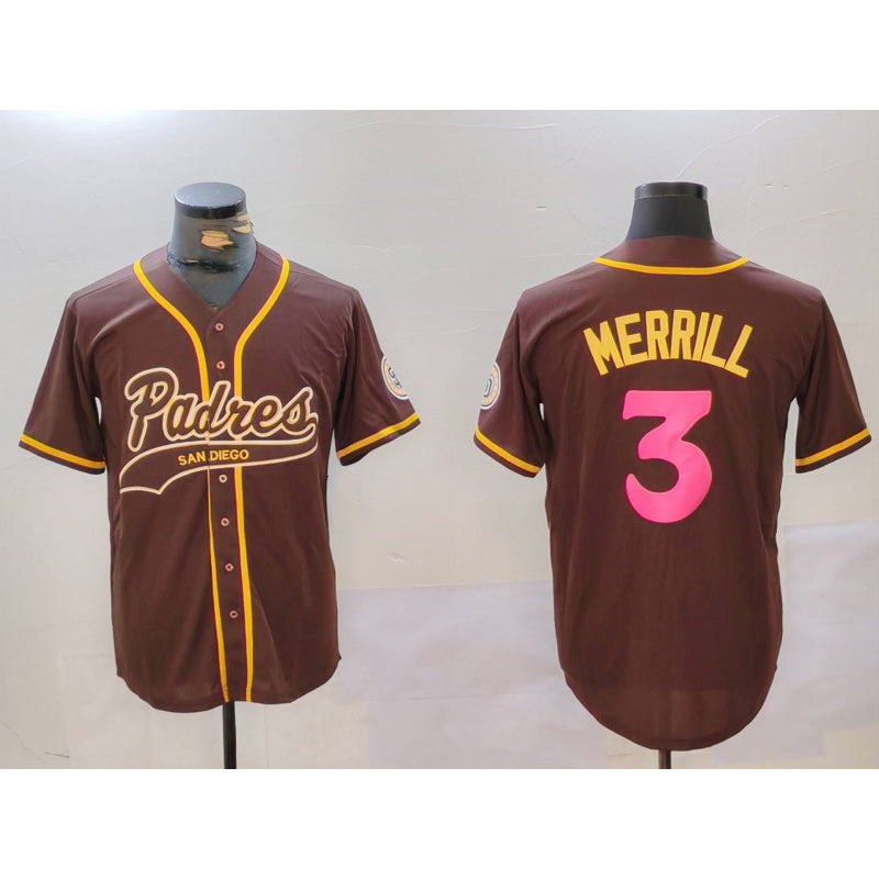 San Diego Padres #3 Jackson Merrill Brown Puhics Cool Base Stitched Jerseys