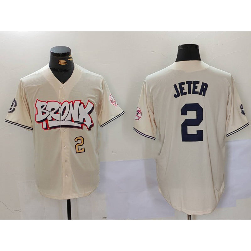 New York Yankees #2 Derek Jeter Cream Puhics Limited Stitched Jerseys