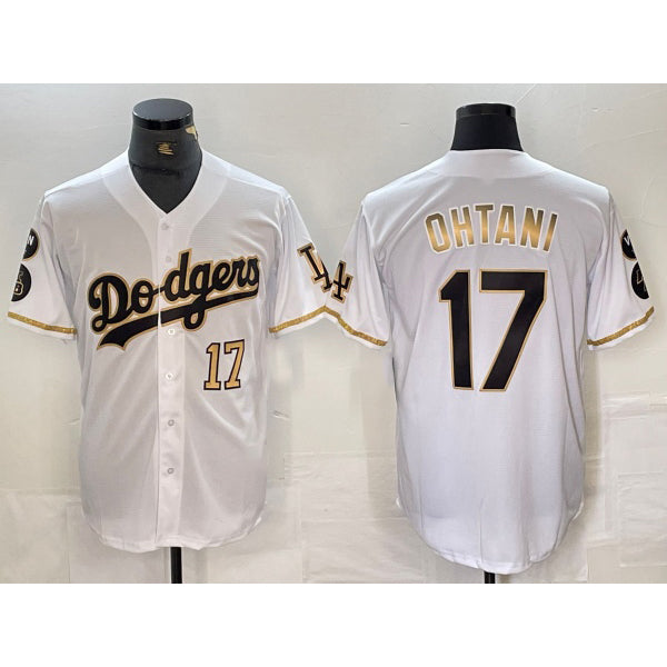 Los Angeles Dodgers #17 Shohei Ohtani Number White Gold Puhics Fashion Stitched Cool Base Limited Jersey 2