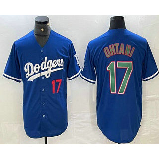 Los Angeles Dodgers #17 Shohei Ohtani Number Blue Green Puhics Stitched Cool Base Jersey 2