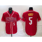 Philadelphia Phillies #5 Bryson Stott Number Red Puhics Cool Base Stitched Jersey 2