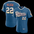 Milwaukee Brewers #22 Christian Yelich Mineral Blue Puhics 2026 City Connect Authentic Sponsor Patch Jersey