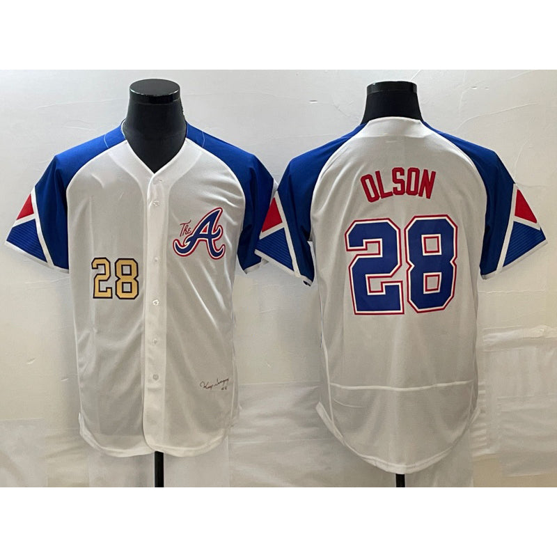 Atlanta Braves #28 Matt Olson Number White Puhics 2023 City Connect Flex Base Stitched Jersey 2