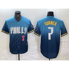 Philadelphia Phillies #7 Trea Turner Number Blue Puhics 2024 City Connect Limited Stitched Jerseys
