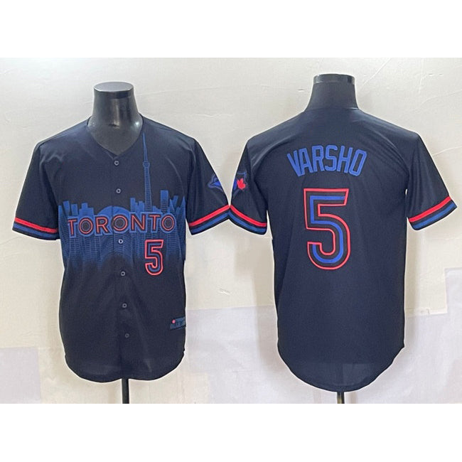 Toronto Blue Jays #5 Daulton Varsho Navy Puhics 2024 City Connect Limited Stitched Jersey