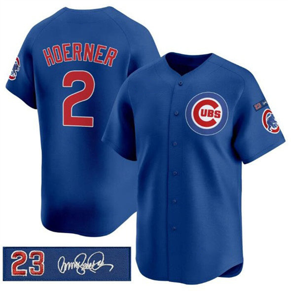 Chicago Cubs #2 Nico Hoerner Royal Puhics 'Ryne Sandberg Tribute' Vapor Limited V3 Stitched Jersey