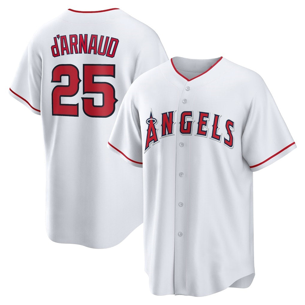 Los Angeles Angels #25 Travis d'Arnaud White Puhics Home Replica Jersey
