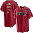 Arizona Diamondbacks #7 Corbin Carroll Red Puhics 2023 World Series Cool Base Stitched Jersey