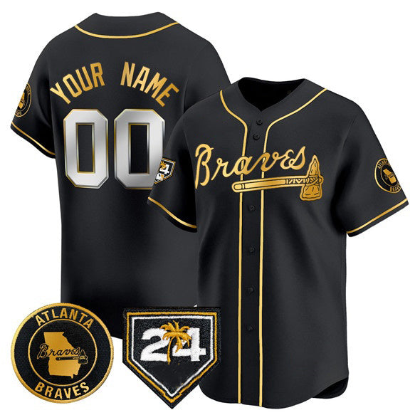 Custom Atlanta Braves Black Gold Puhics 2024 Spring Training Patch Limited Stitched Jersey