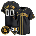 Custom Atlanta Braves Black Gold Puhics 2024 Spring Training Patch Limited Stitched Jersey