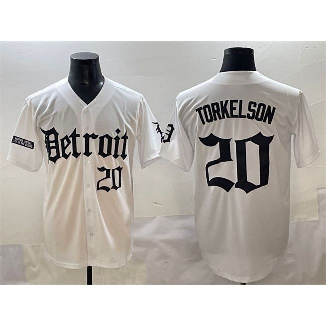 Detroit Tigers #20 Spencer Torkelson White Puhics 'Motor Gothic Edition' Vapor Premier Limited Stitched Jersey