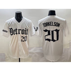 Detroit Tigers #20 Spencer Torkelson White Puhics 'Motor Gothic Edition' Vapor Premier Limited Stitched Jersey