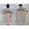 Houston Astros #2 Alex Bregman Number 2023 White Gold Puhics World Serise Champions Patch Flex Base Stitched Jersey 3