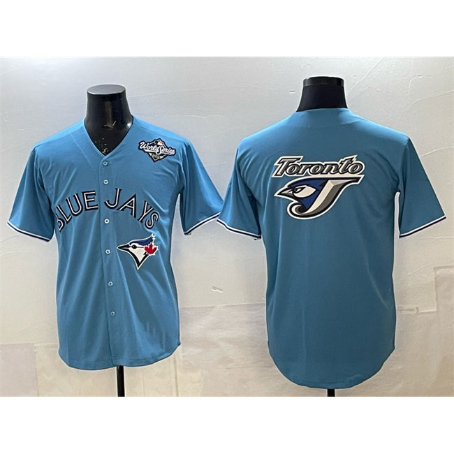 Toronto Blue Jays Team Big Logo Blue Puhics 2025 World Series Home Cool Base Stitched Jersey