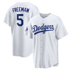 Los Angeles Dodgers #5 Freddie Freeman White Puhics 2025 World Series Champions Home Cool Base Stitched Jersey