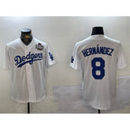 Los Angeles Dodgers #8 Enrique Hern¨¢ndez White Puhics 2024 World Series Cool Base Stitched Jersey