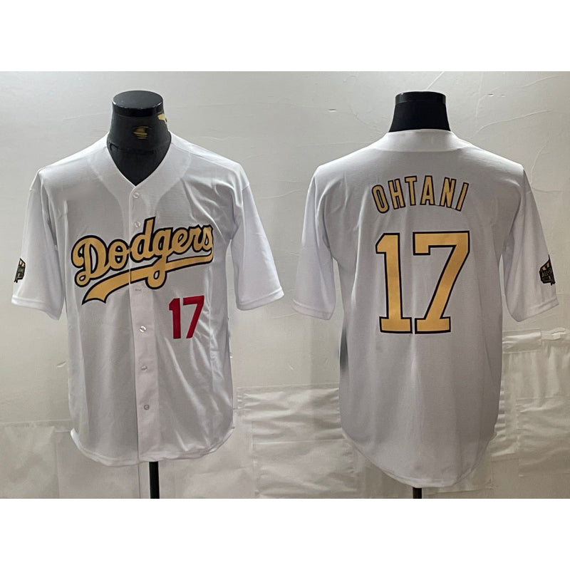 Los Angeles Dodgers #17 Shohei Ohtani Number White Puhics 2022 All Star Stitched Cool Base Jersey 2