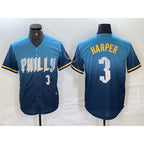 Philadelphia Phillies #3 Bryce Harper Number Blue Puhics 2024 City Connect Limited Stitched Jersey