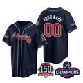 Custom Atlanta Braves Navy Puhics Active Player 2021 World Series Chimpions With 150th Anniversary Cool Base Stitched Jersey