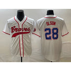 Atlanta Braves #28 Matt Olson White Puhics Cool Base With Patch Stitched Jersey 2