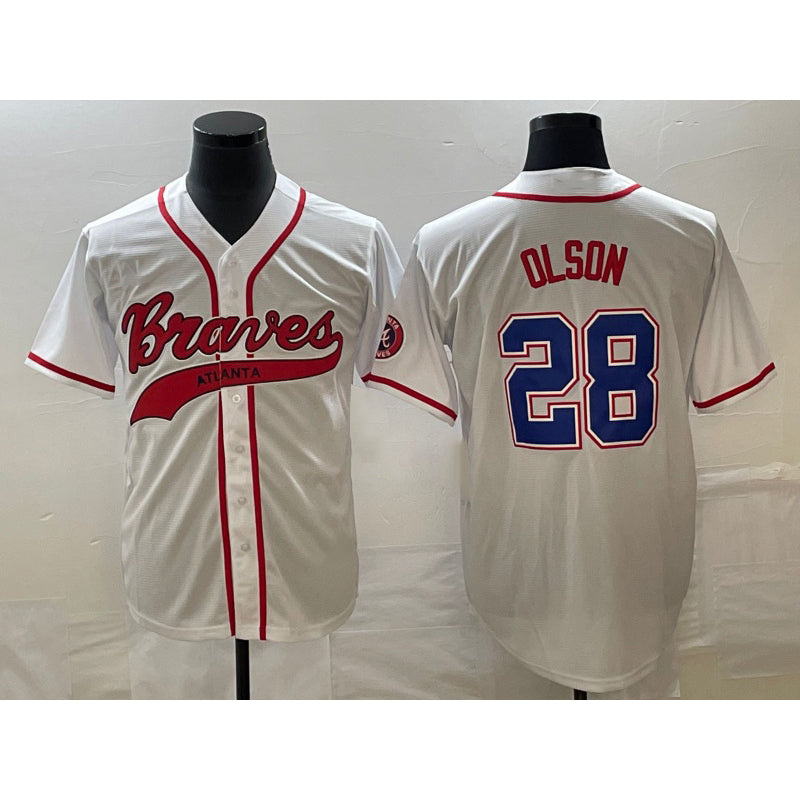 Atlanta Braves #28 Matt Olson White Puhics Cool Base With Patch Stitched Jersey 2