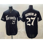 Toronto Blue Jays #27 Vladimir Guerrero Jr Black Puhics Gothic North Edition Limited Stitched Jersey
