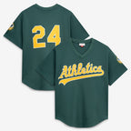 Oakland Athletics #24 Rickey Henderson Mitchell & Ness Green Puhics Authentic Batting Practice Jersey