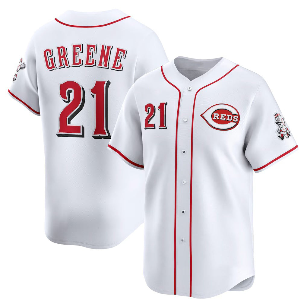 Cincinnati Reds #21 Hunter Greene White Puhics Home Limited Player Jersey