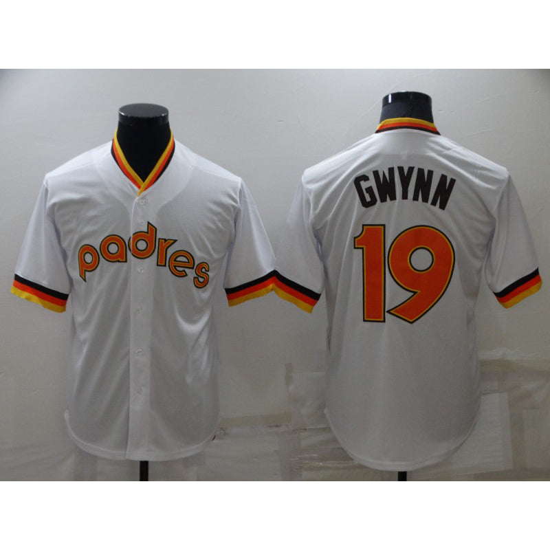 San Diego Padres #19 Tony Gwynn White Puhics Cooperstown Collection Stitched Throwback Jersey